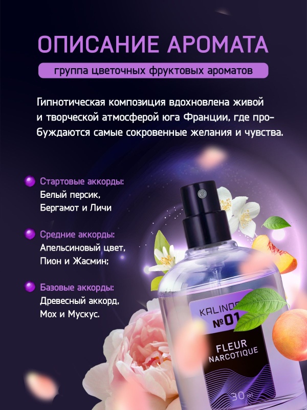 Духи KALINOFF №01 с феромонами 30 мл, Fleur Narcotique